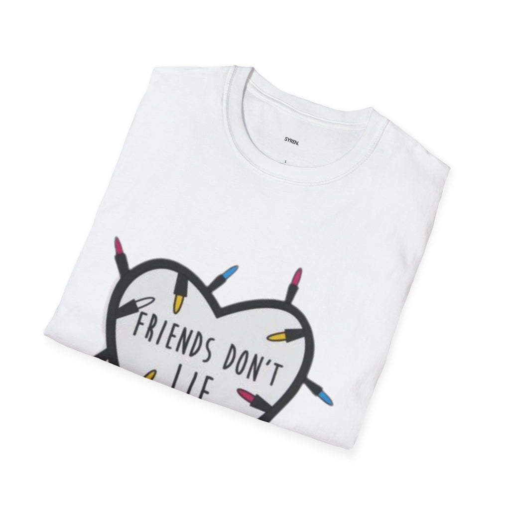 Friends Don't Lie T-Shirt — Stranger Things-Inspired Heart & Holiday Lights Tee