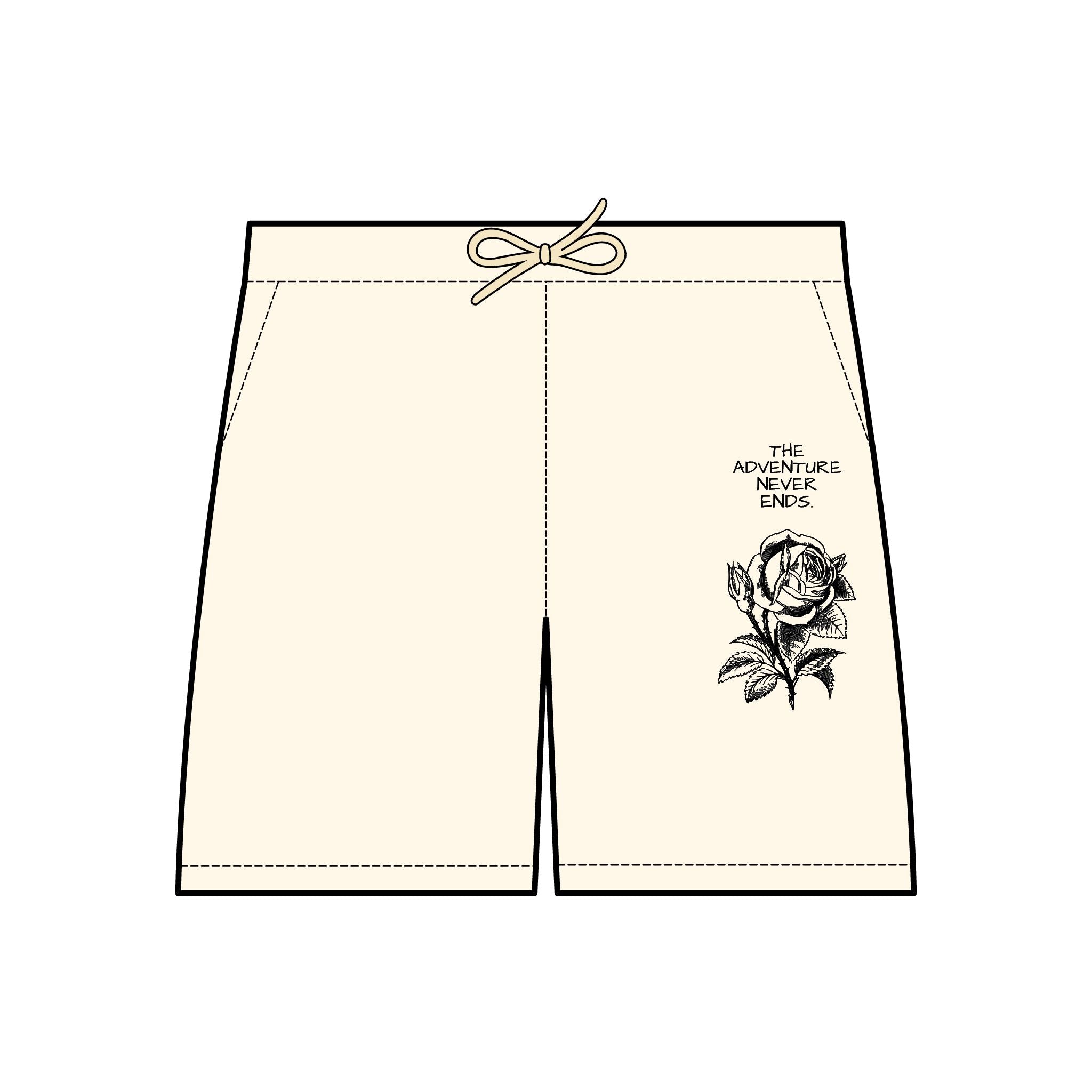 Rose Graphic Sweat Shorts — "The Adventure Never Ends" Lightweight Fleece