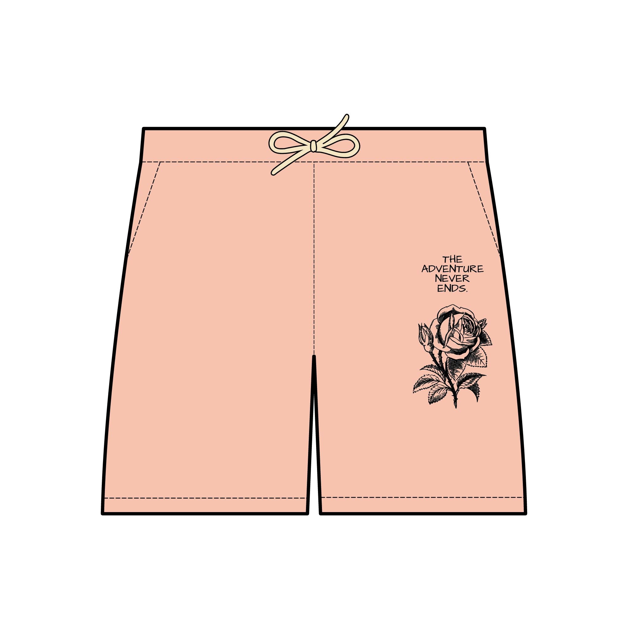 Rose Graphic Sweat Shorts — "The Adventure Never Ends" Lightweight Fleece