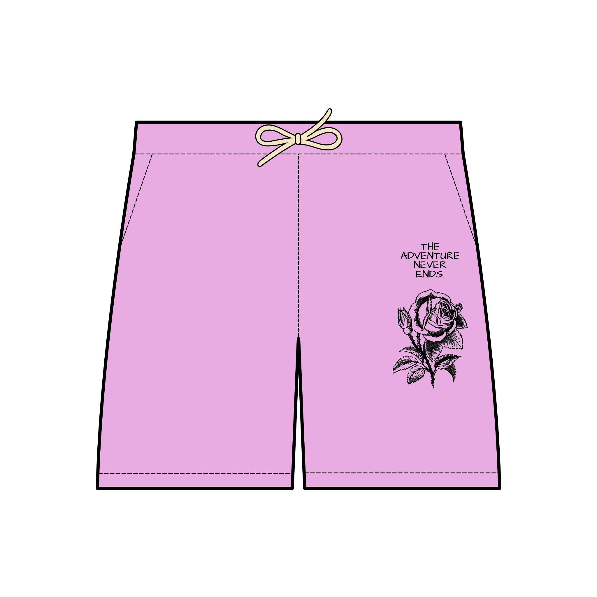 Rose Graphic Sweat Shorts — "The Adventure Never Ends" Lightweight Fleece