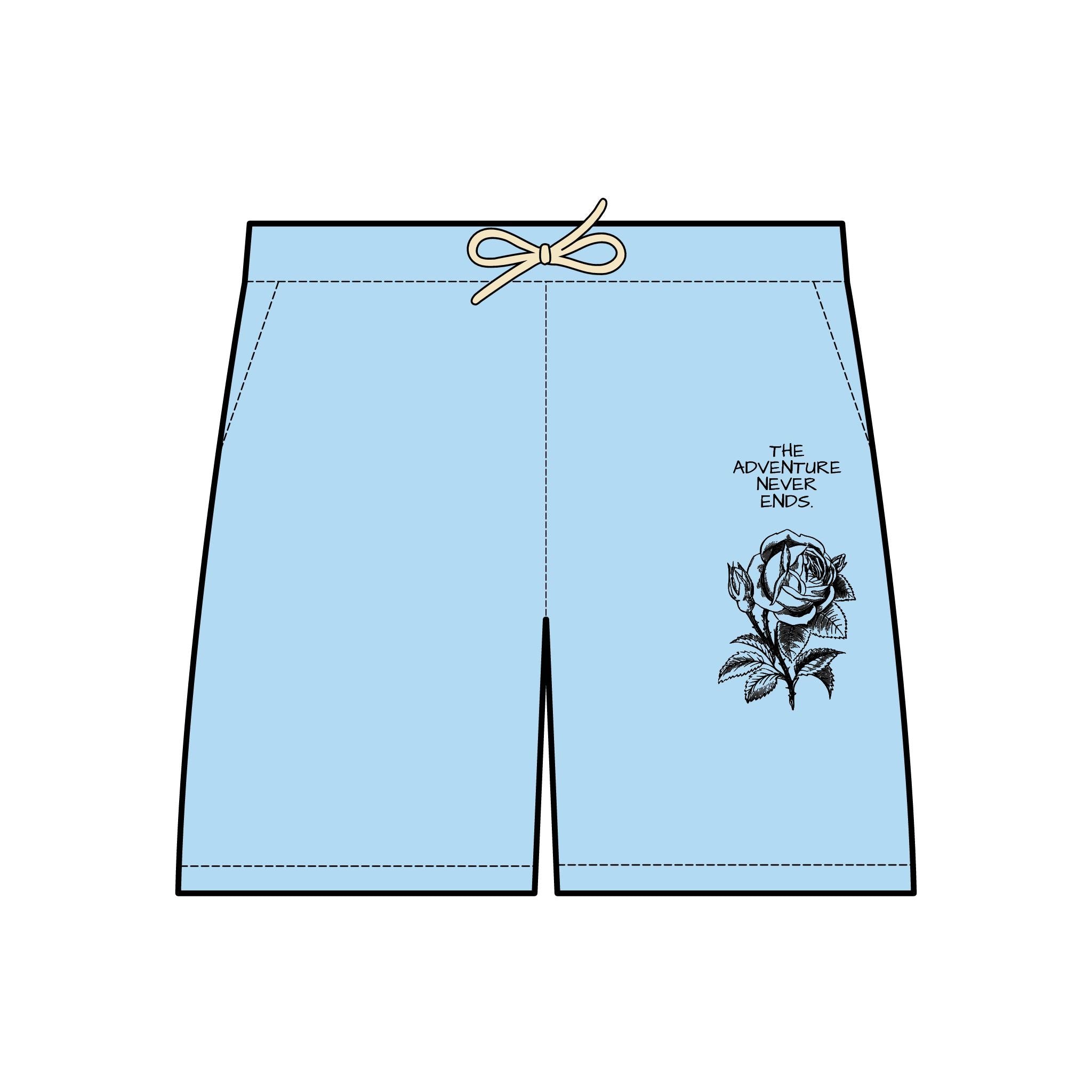 Rose Graphic Sweat Shorts — "The Adventure Never Ends" Lightweight Fleece
