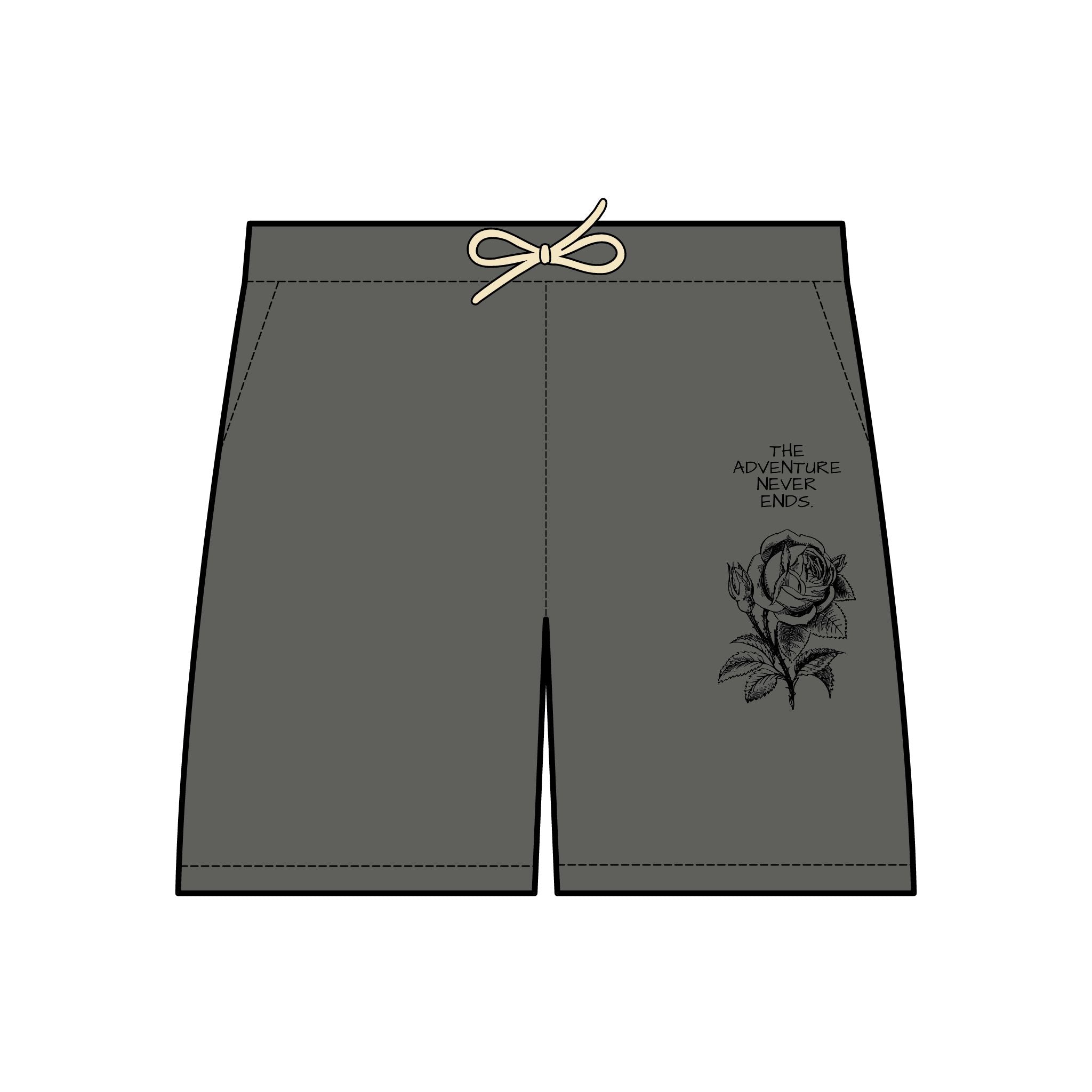 Rose Graphic Sweat Shorts — "The Adventure Never Ends" Lightweight Fleece