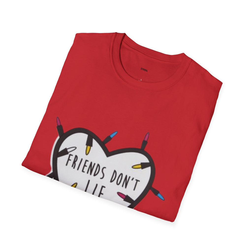 Friends Don't Lie T-Shirt — Stranger Things-Inspired Heart & Holiday Lights Tee