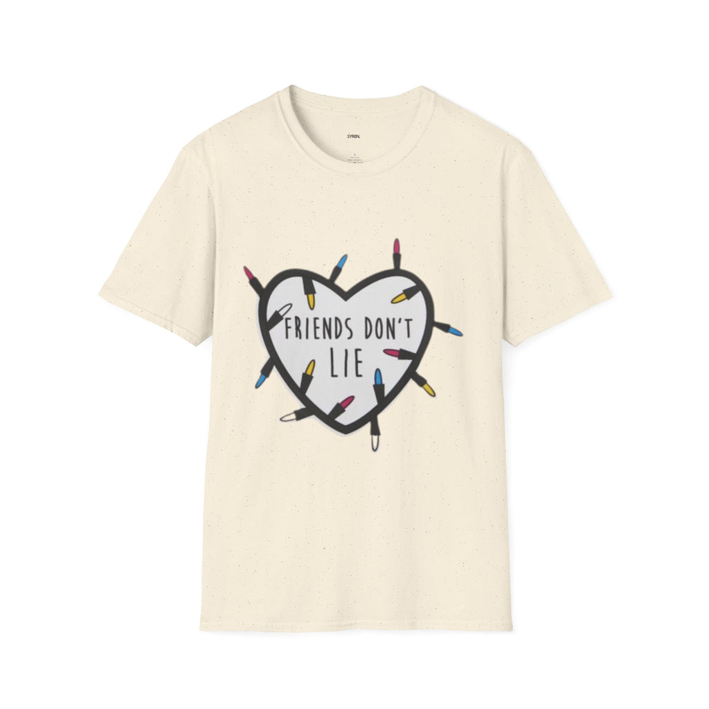 Friends Don't Lie T-Shirt — Stranger Things-Inspired Heart & Holiday Lights Tee