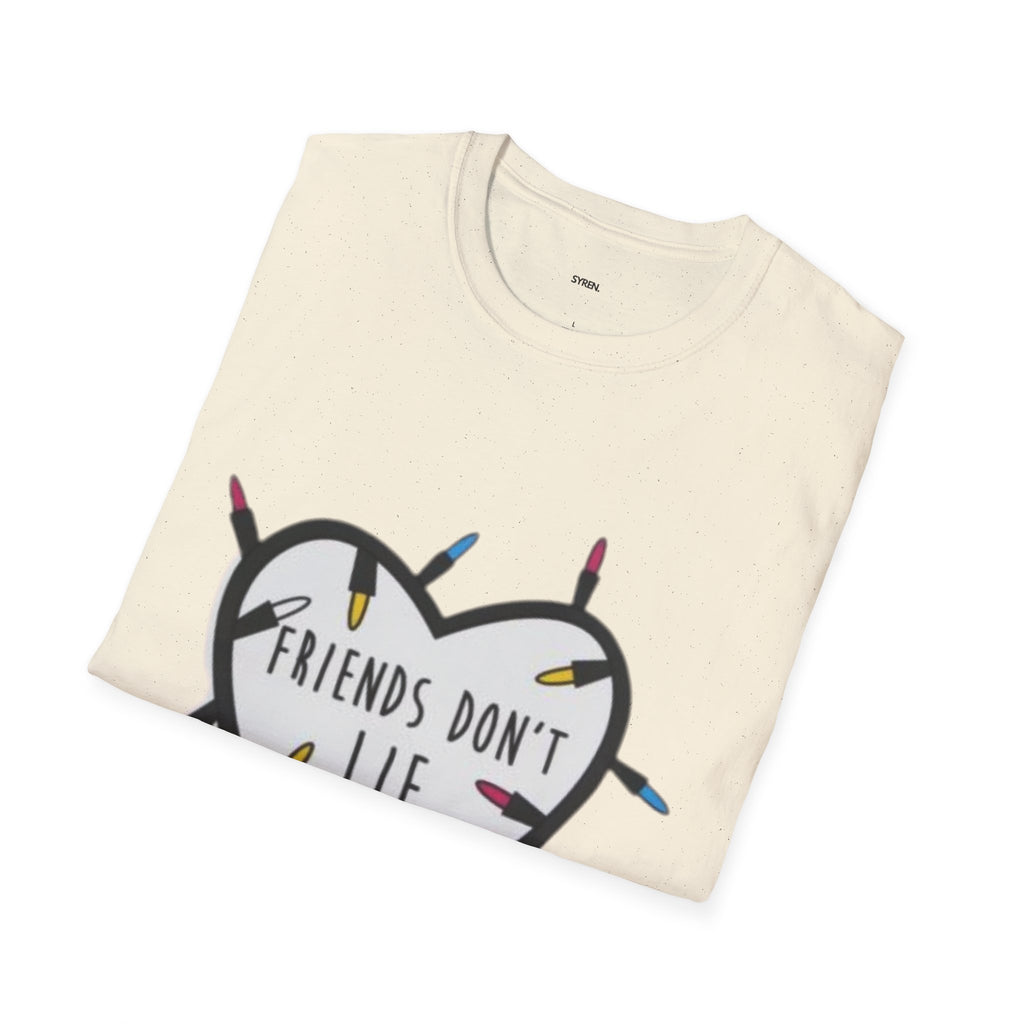 Friends Don't Lie T-Shirt — Stranger Things-Inspired Heart & Holiday Lights Tee