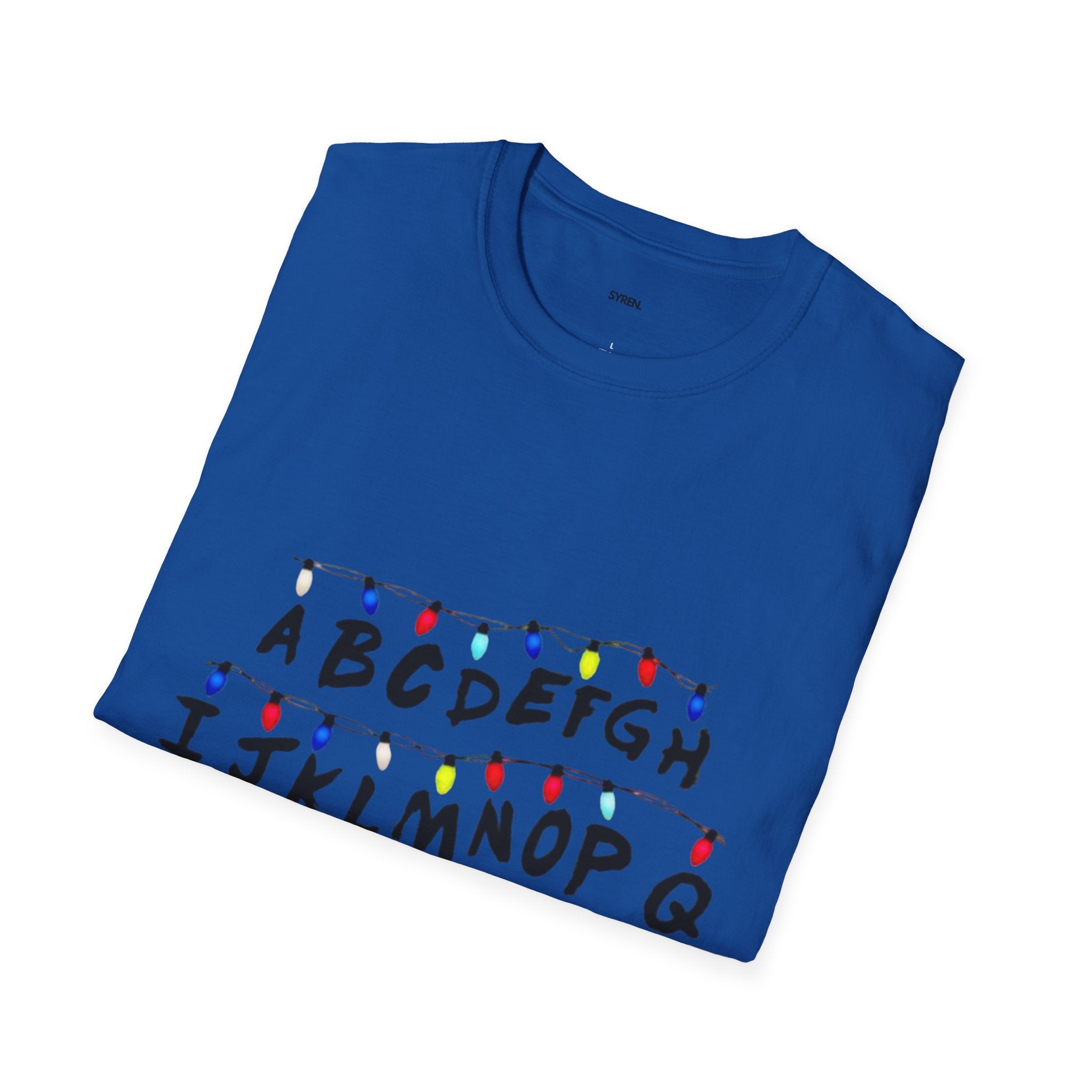 Alphabet String Lights T‑Shirt — Retro Holiday Stranger Things Inspired Tee