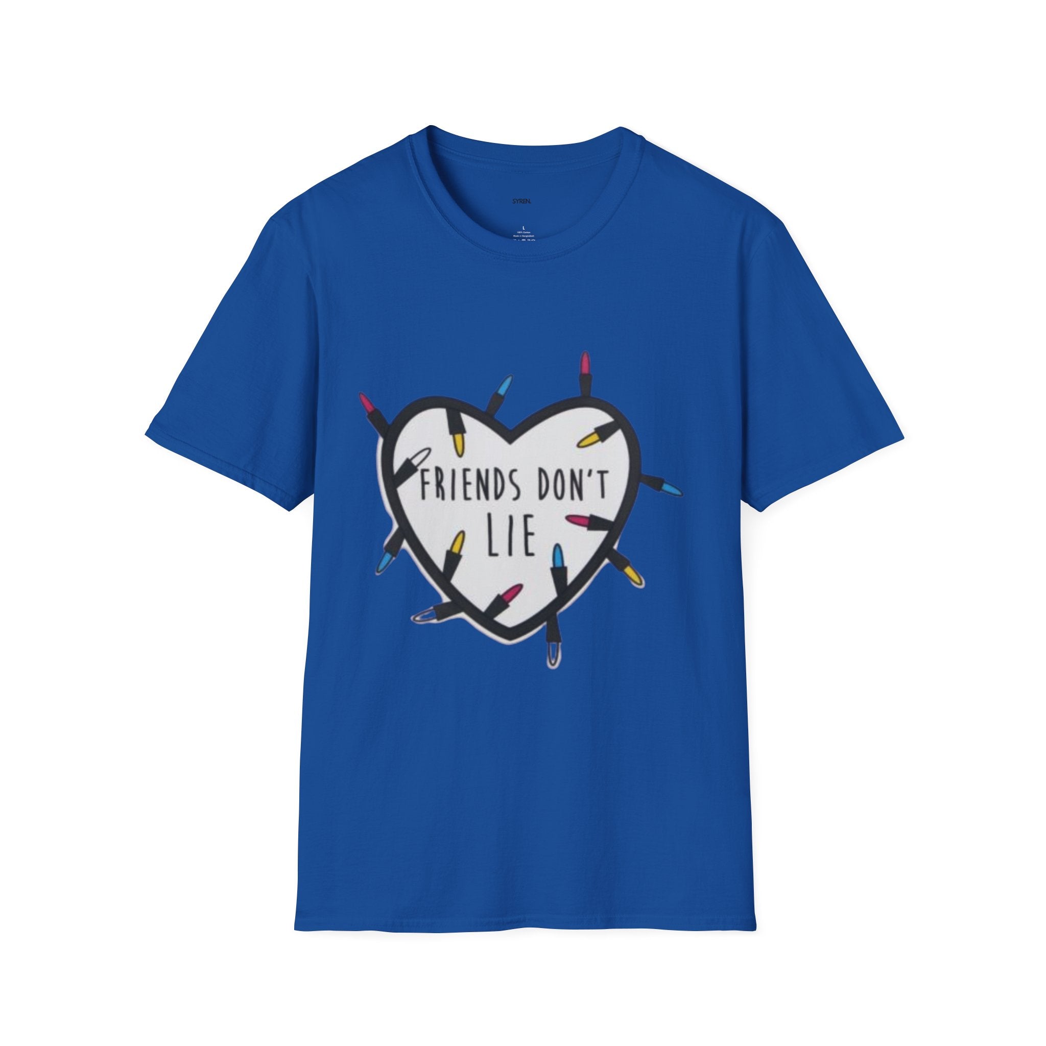 Friends Don't Lie T-Shirt — Stranger Things-Inspired Heart & Holiday Lights Tee