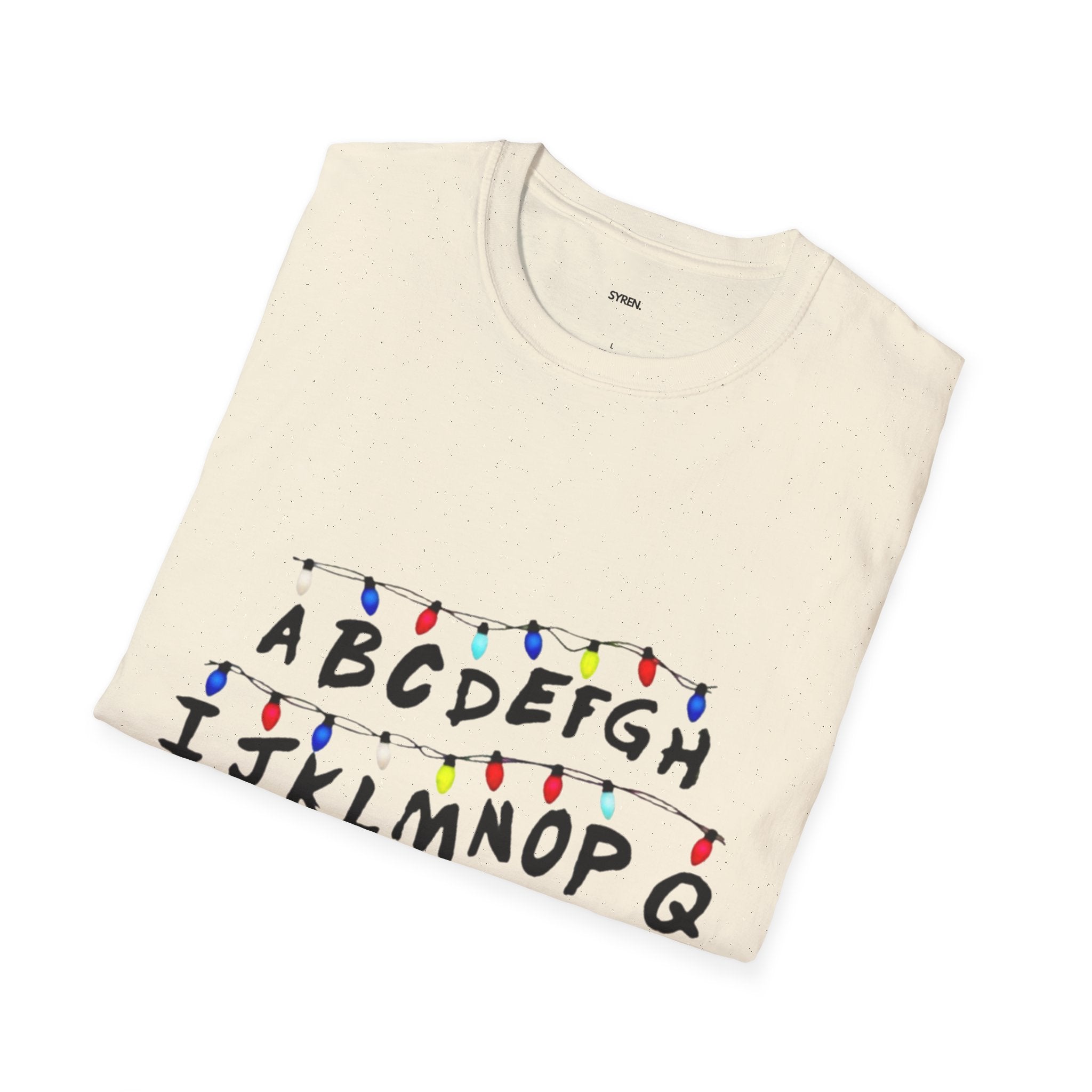 Alphabet String Lights T‑Shirt — Retro Holiday Stranger Things Inspired Tee