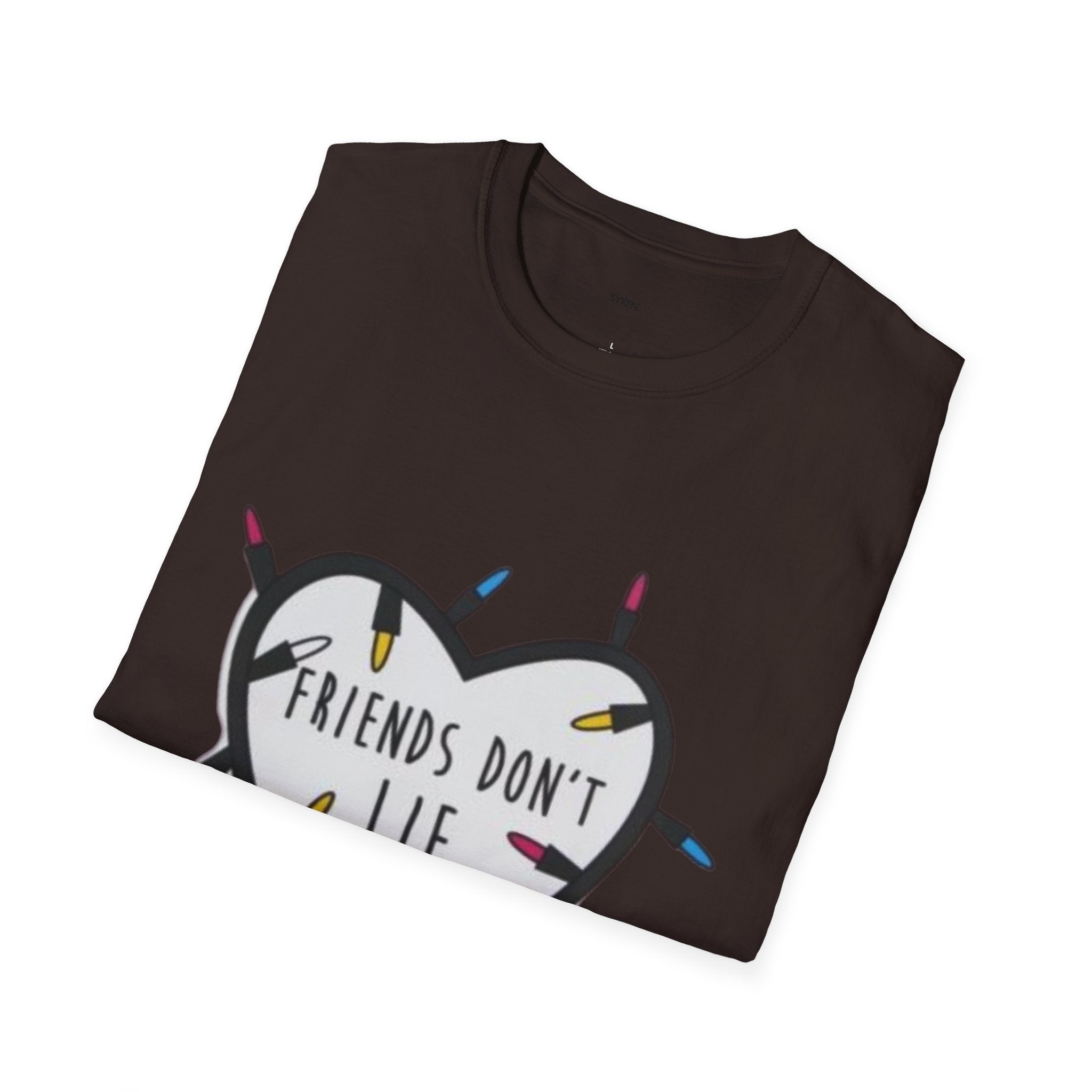 Friends Don't Lie T-Shirt — Stranger Things-Inspired Heart & Holiday Lights Tee