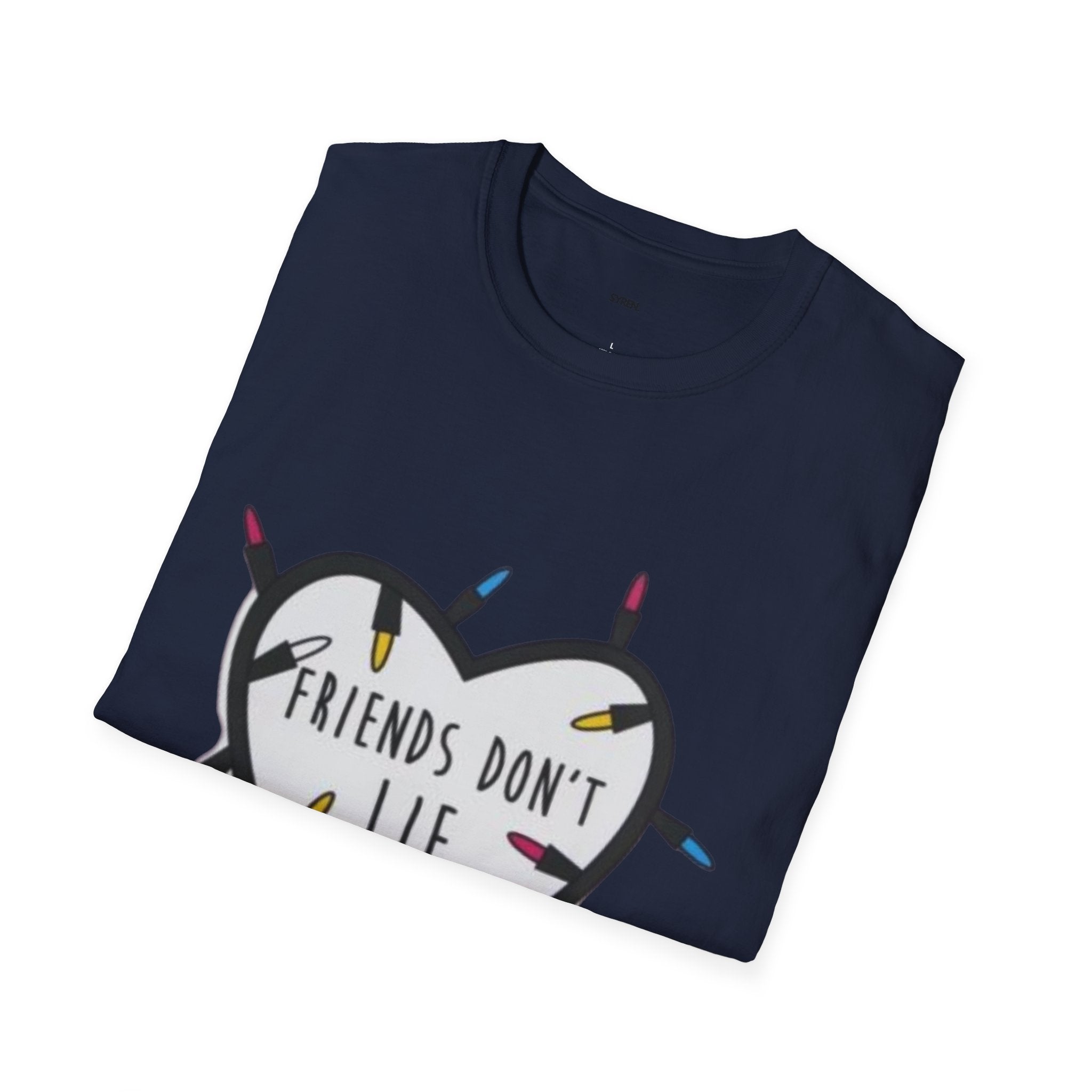 Friends Don't Lie T-Shirt — Stranger Things-Inspired Heart & Holiday Lights Tee